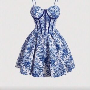 Blue and White Floral Dress